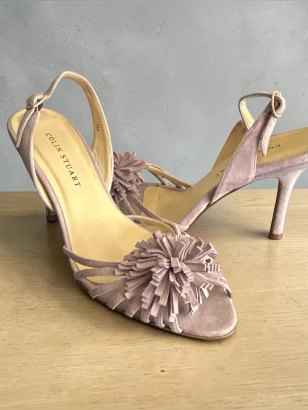 Colin Stuart Mauve Suede Fringe flower Slingback Heels